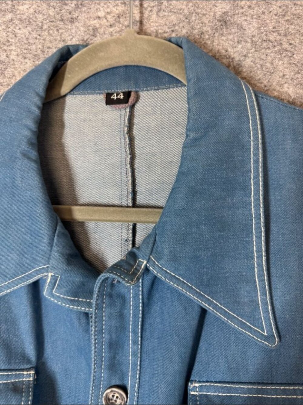 Vintage Belted Denim Jacket Blue Size 44 Mod Retro Utility Blazer Shacket Unisex - Picture 8 of 15
